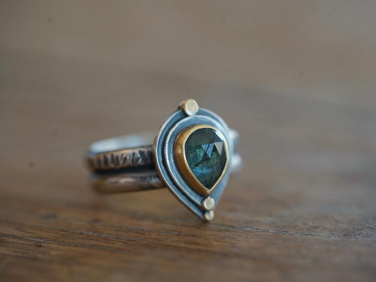 Teal blue sapphire ring size 8