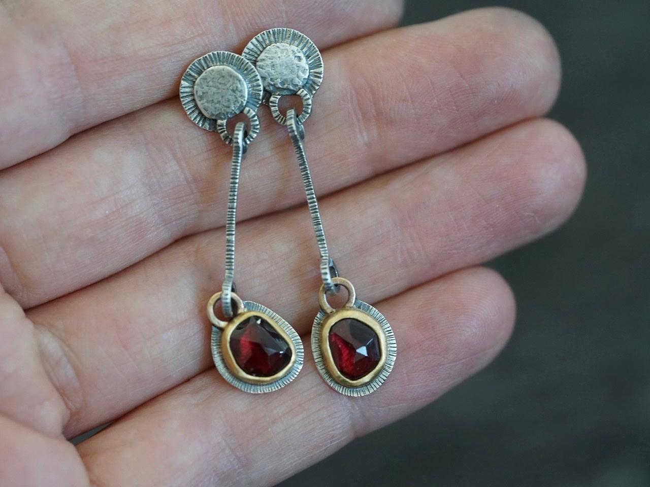 Dangly garnet and 22k gold earrings