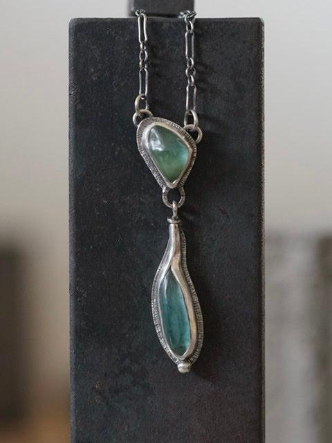 Carved teal blue tourmaline necklace