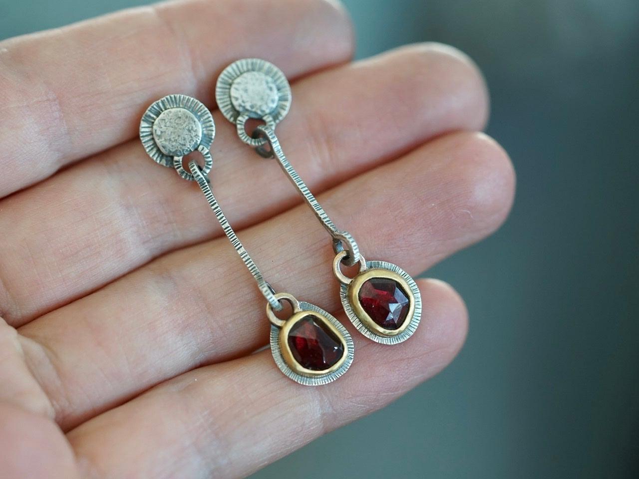 Dangly garnet and 22k gold earrings