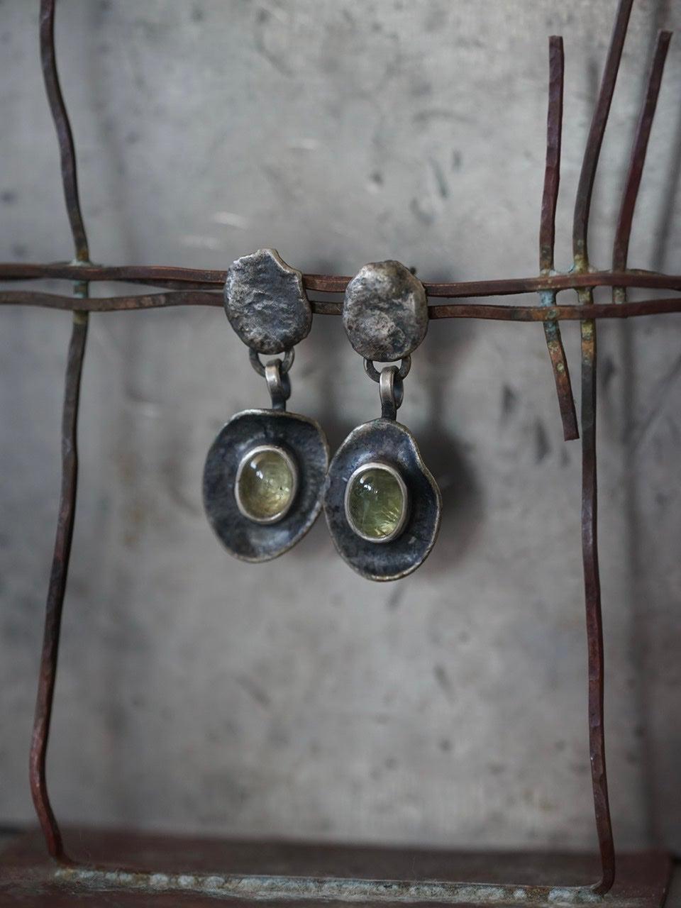 Melted series, green aquamarine earrings