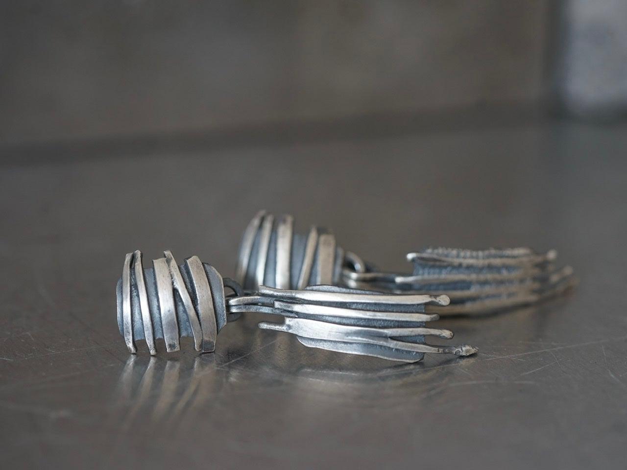 Remnants/ withered series, vertical stripes sterling silver earrings