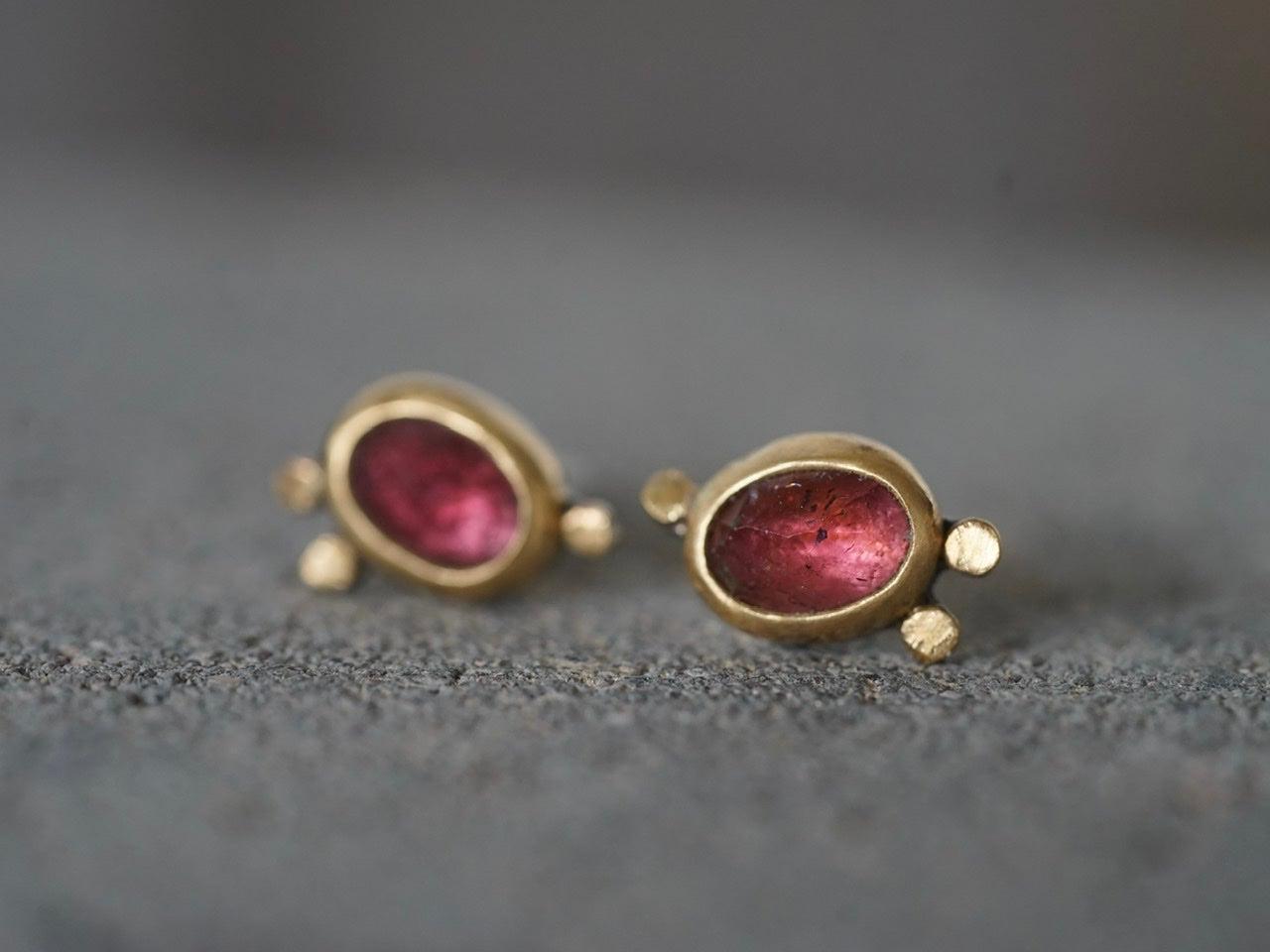 Rose cut pink tourmaline and 22k gold post earrings
