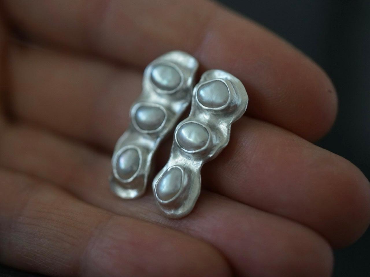 Organic pearl post earrings, large