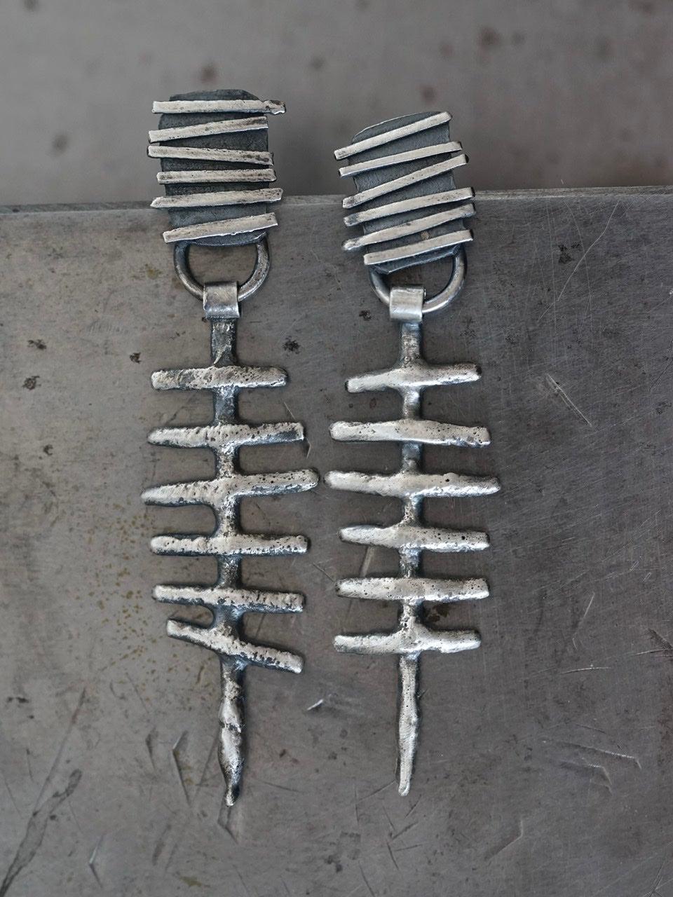 Remnants/ withered series, large skeletal sterling silver earrings