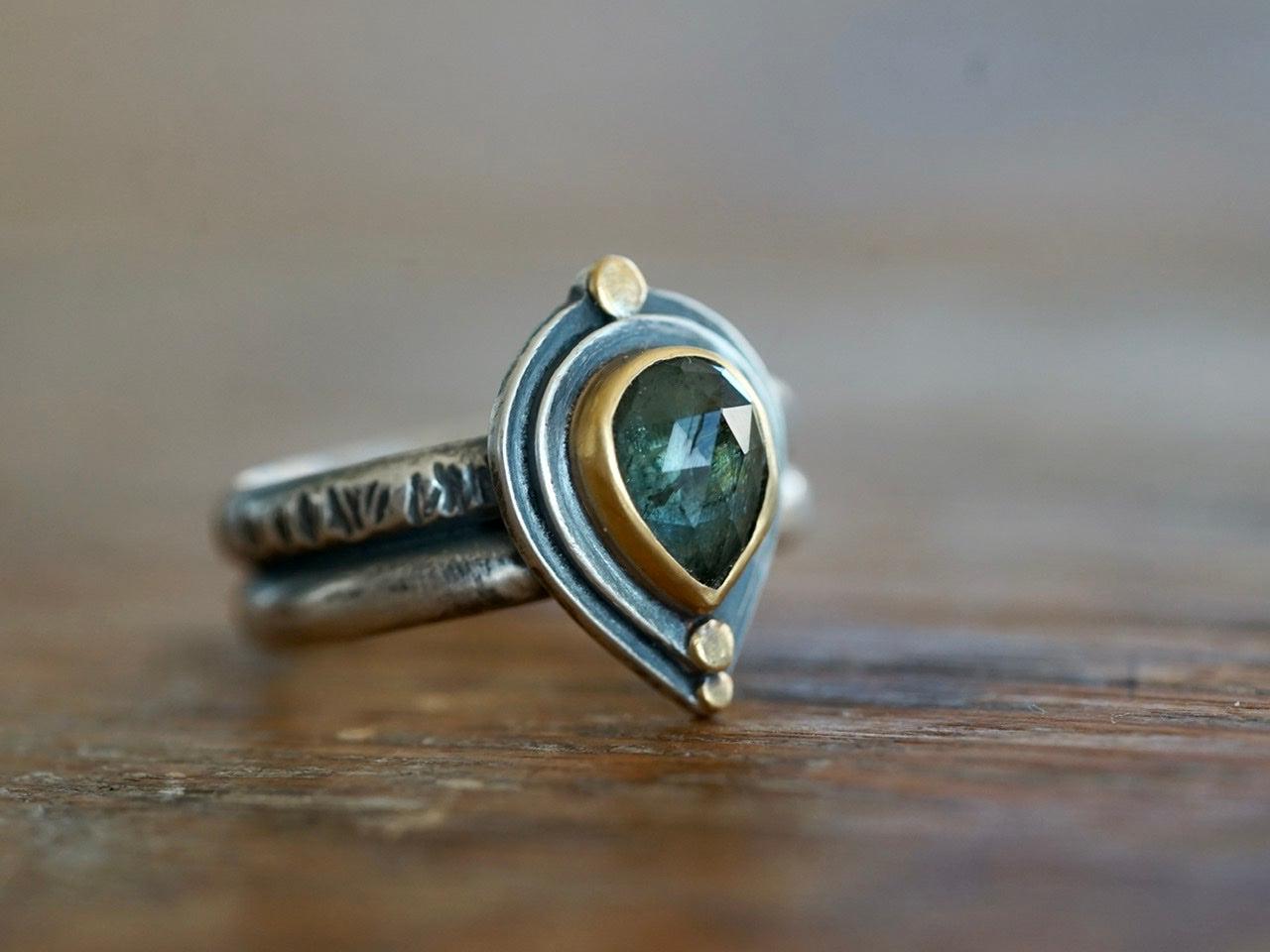 Teal blue sapphire ring size 8
