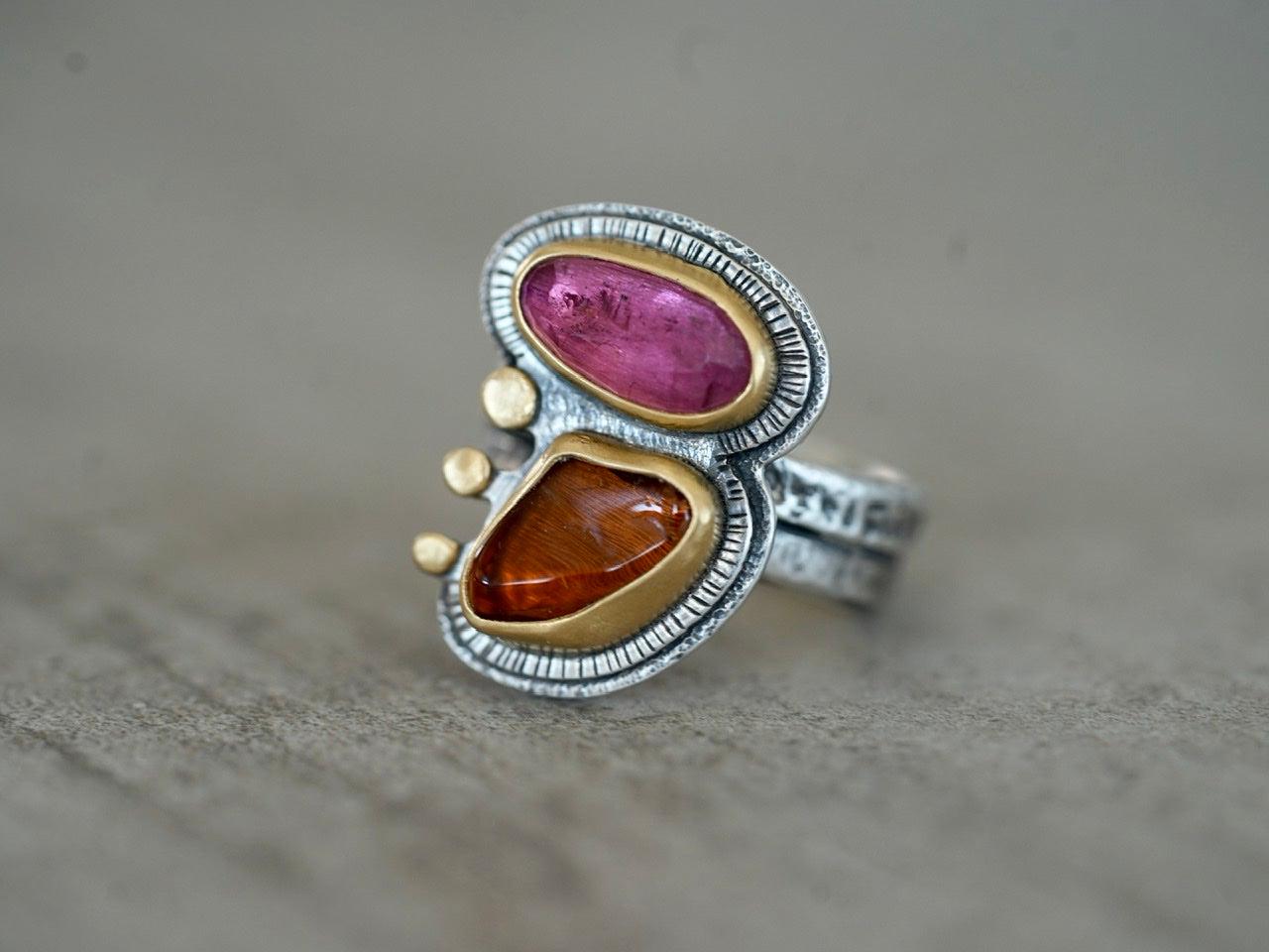 Tourmaline ring with gold accents, size 7