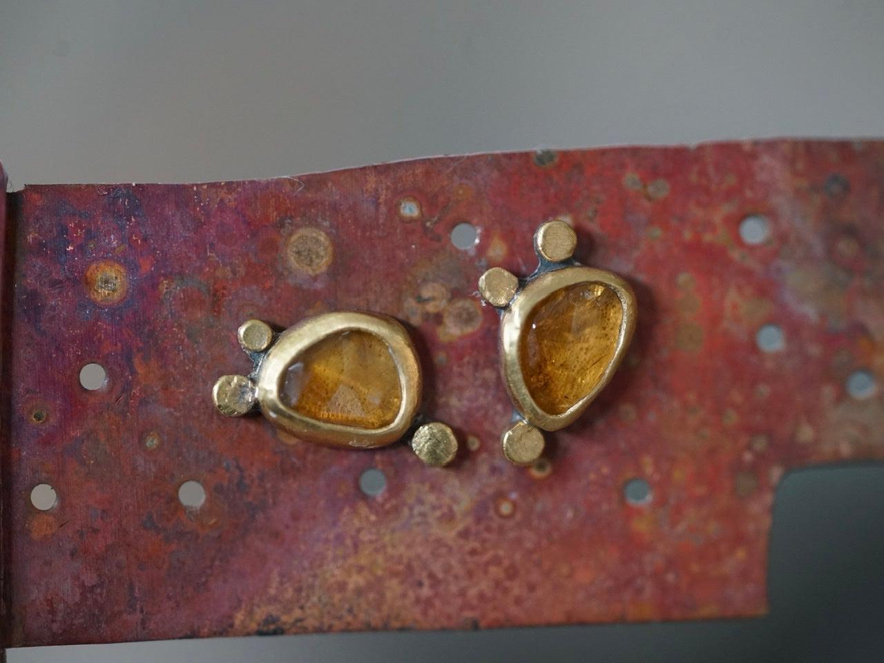 Honey colored tourmaline and 22k gold post earrings