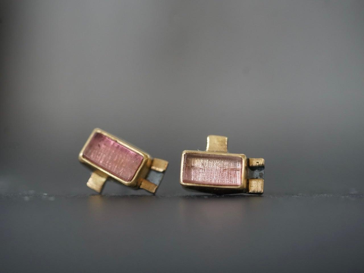 Rose coloured tourmaline and 22k gold post earrings