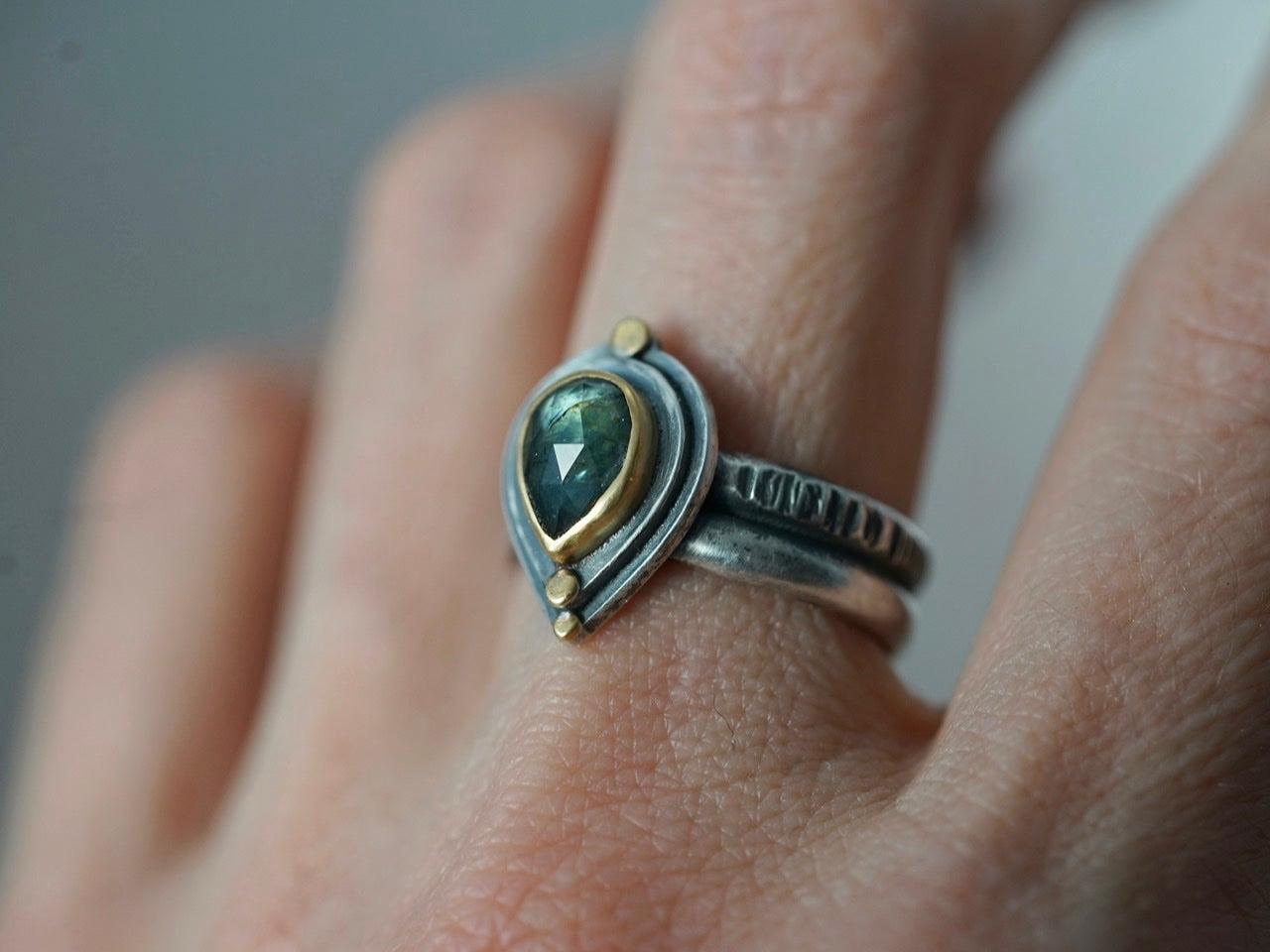 Teal blue sapphire ring size 8