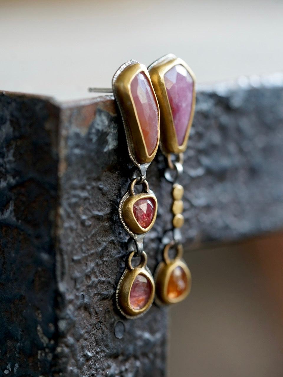 Asymmetrical Sapphire and spinel earrings
