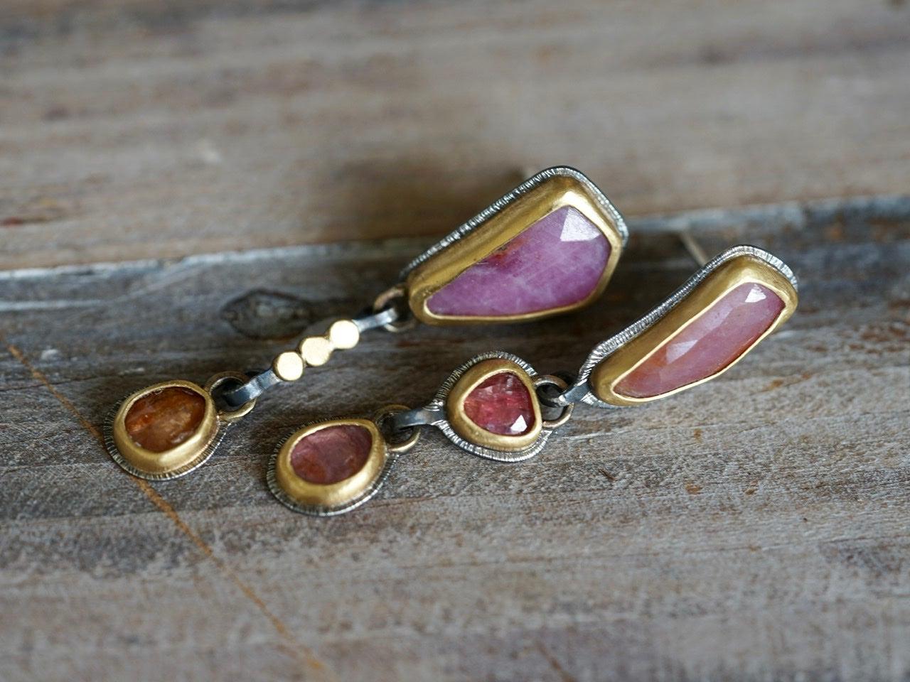 Asymmetrical Sapphire and spinel earrings