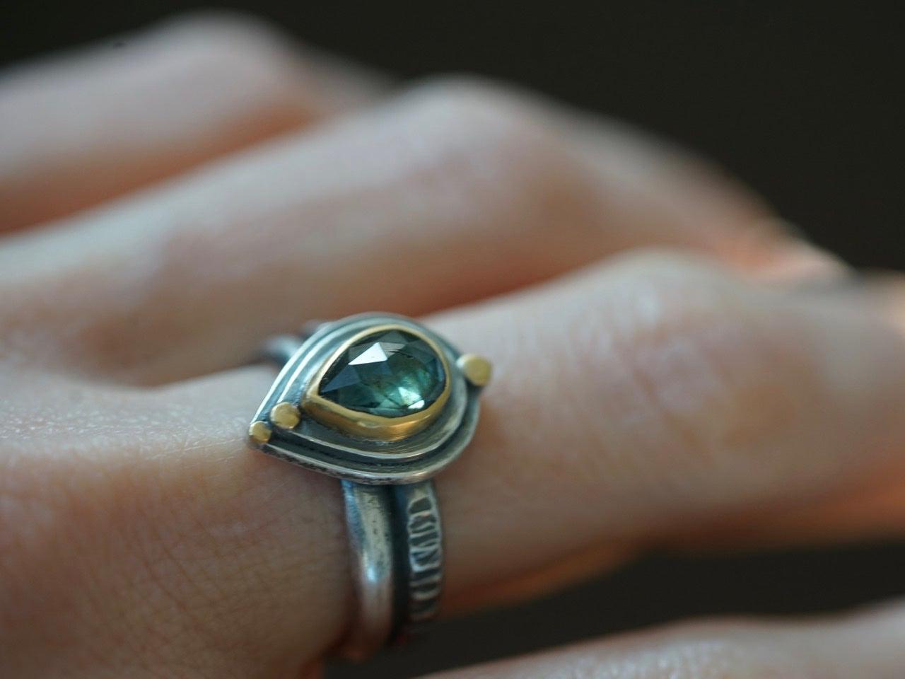 Teal blue sapphire ring size 8