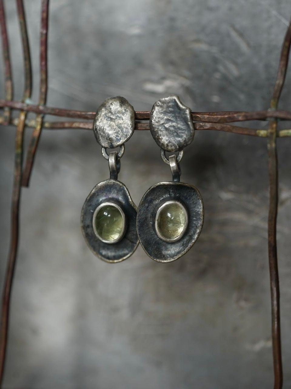 Melted series, green aquamarine earrings