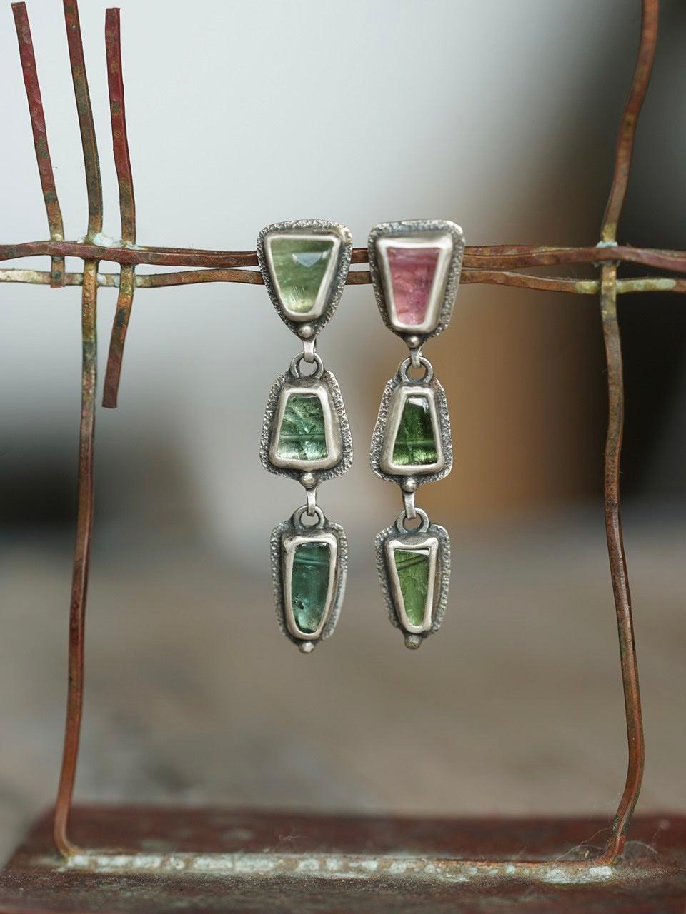 Tourmaline dangly post earrings