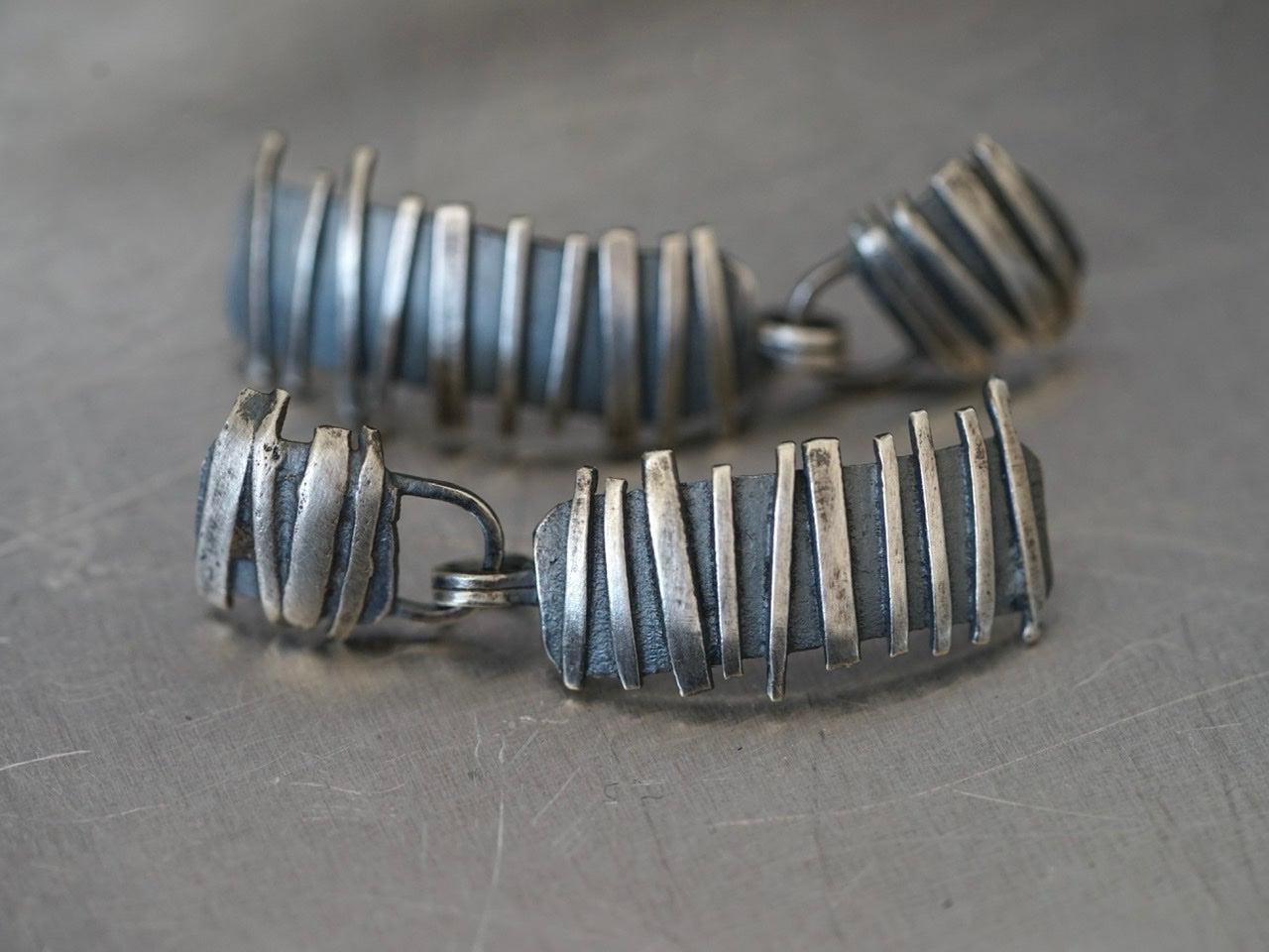 Remnants/ withered series, horizontal stripes sterling silver earrings