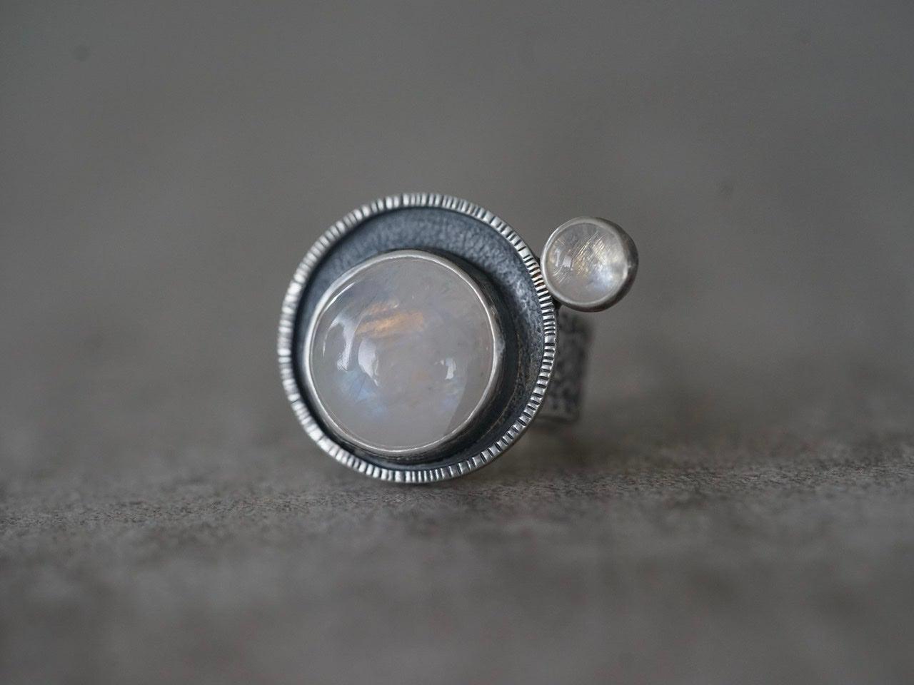Moonstone satellite ring, size 7
