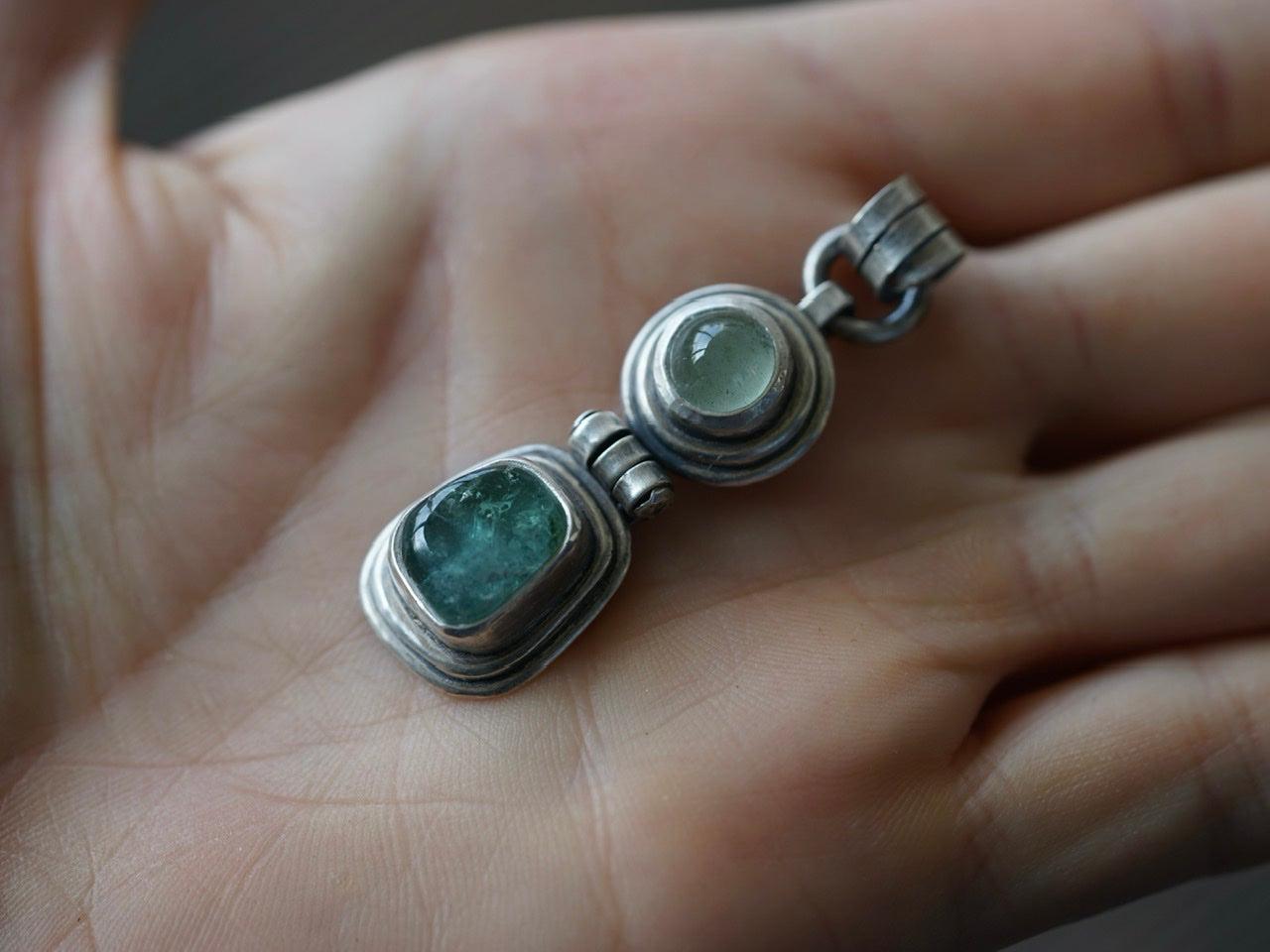 Hinged Aquamarine and Tourmaline pendant