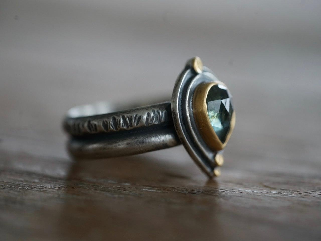 Teal blue sapphire ring size 8