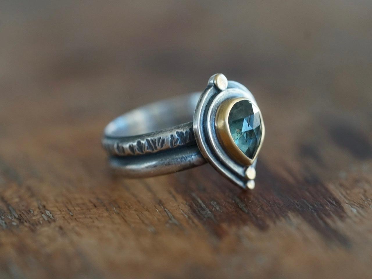 Teal blue sapphire ring size 8