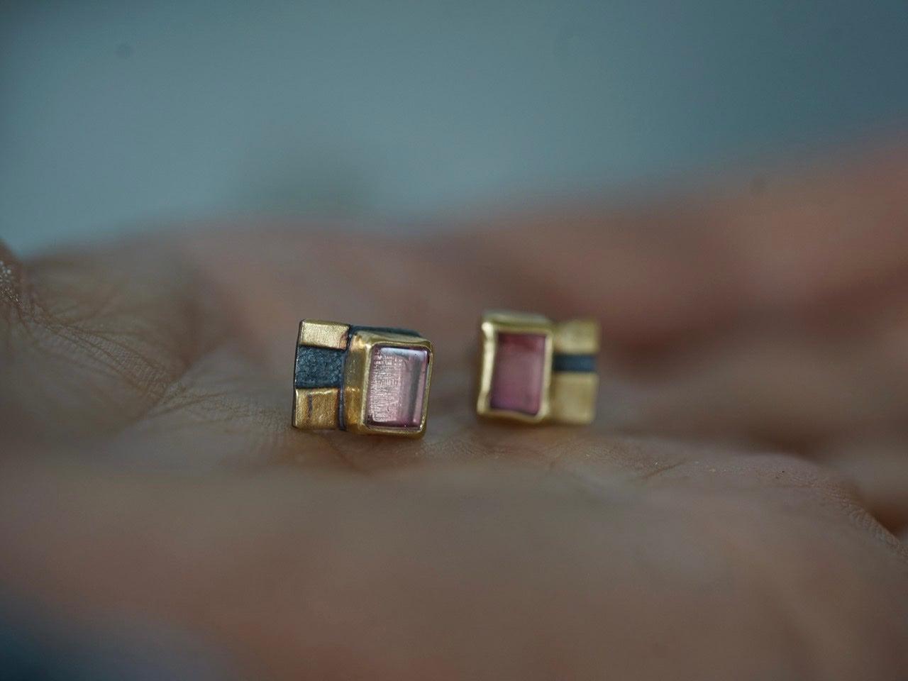 Rose colored tourmaline and 22k gold post earrings