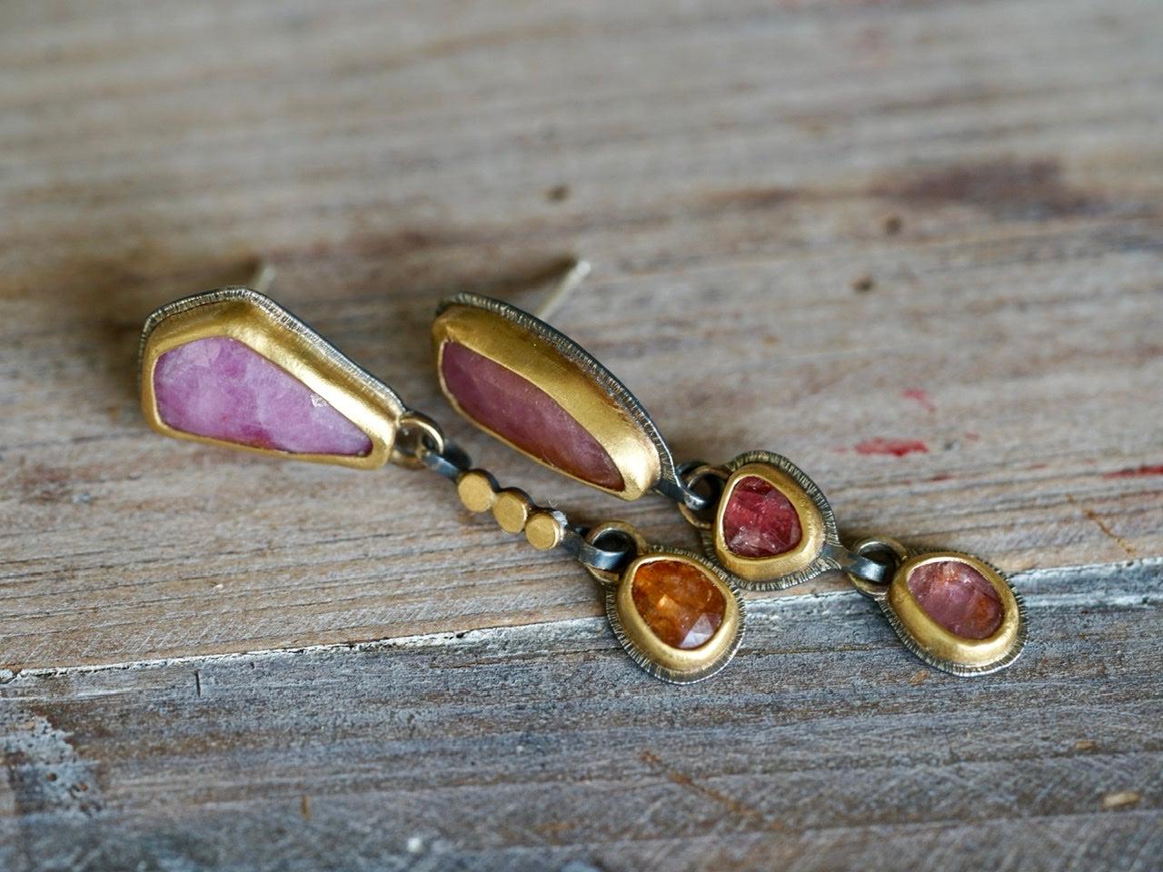 Asymmetrical Sapphire and spinel earrings