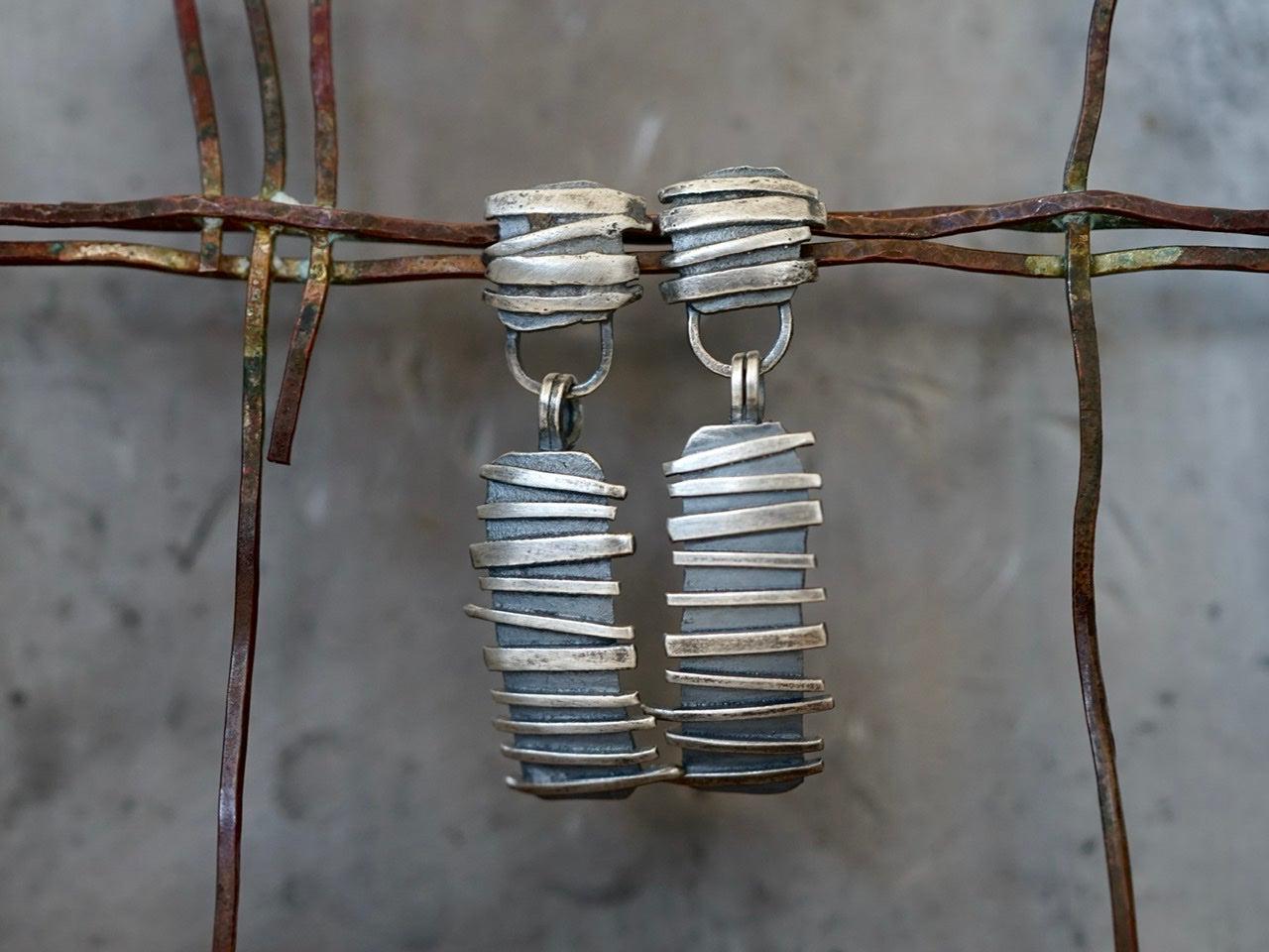 Remnants/ withered series, horizontal stripes sterling silver earrings
