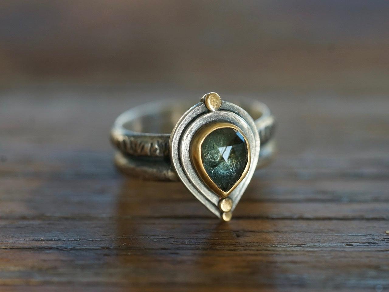 Teal blue sapphire ring size 8