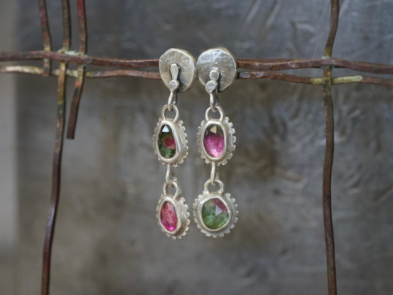 RESERVED Watermelon tourmaline earrings