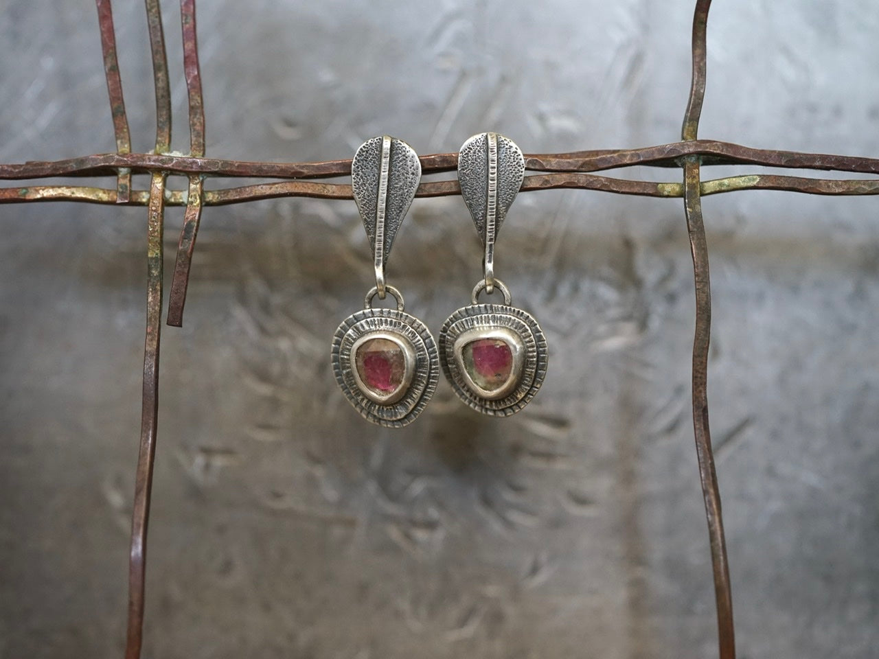 Watermelon tourmaline dangly drop earrings
