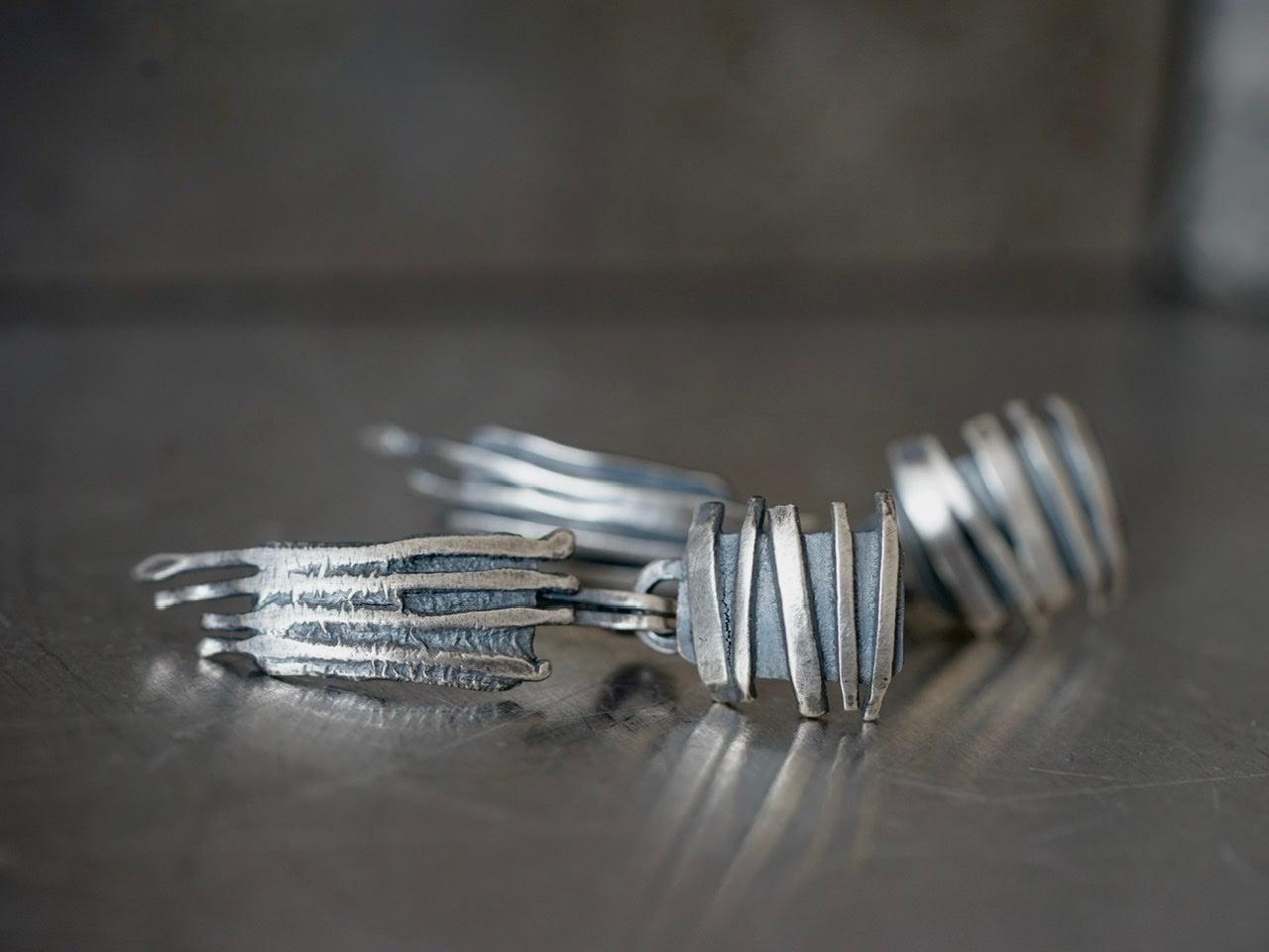 Remnants/ withered series, vertical stripes sterling silver earrings