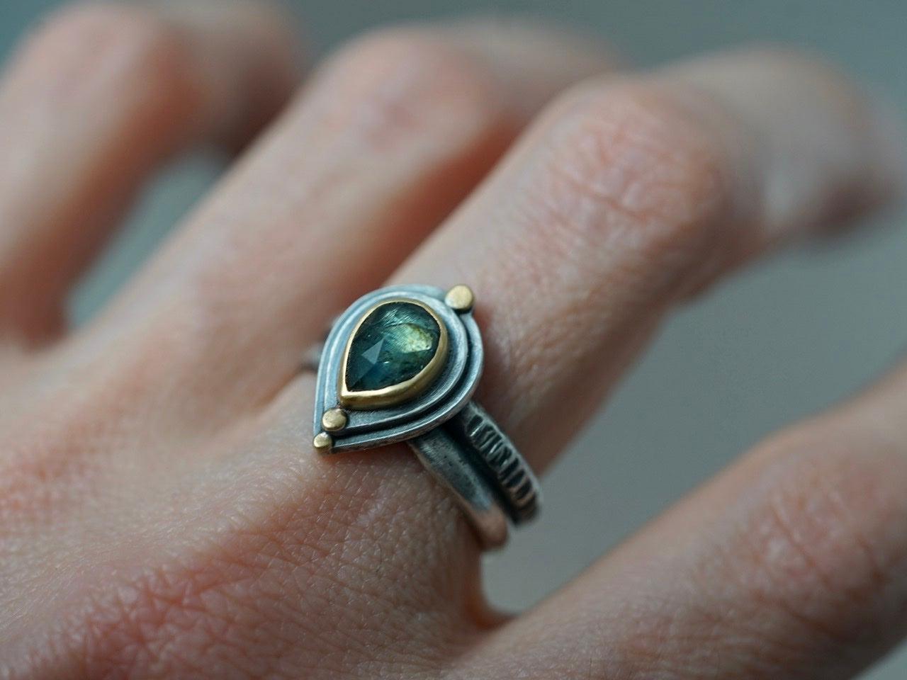 Teal blue sapphire ring size 8