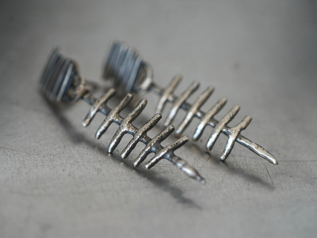 Remnants/ withered series, large skeletal sterling silver earrings
