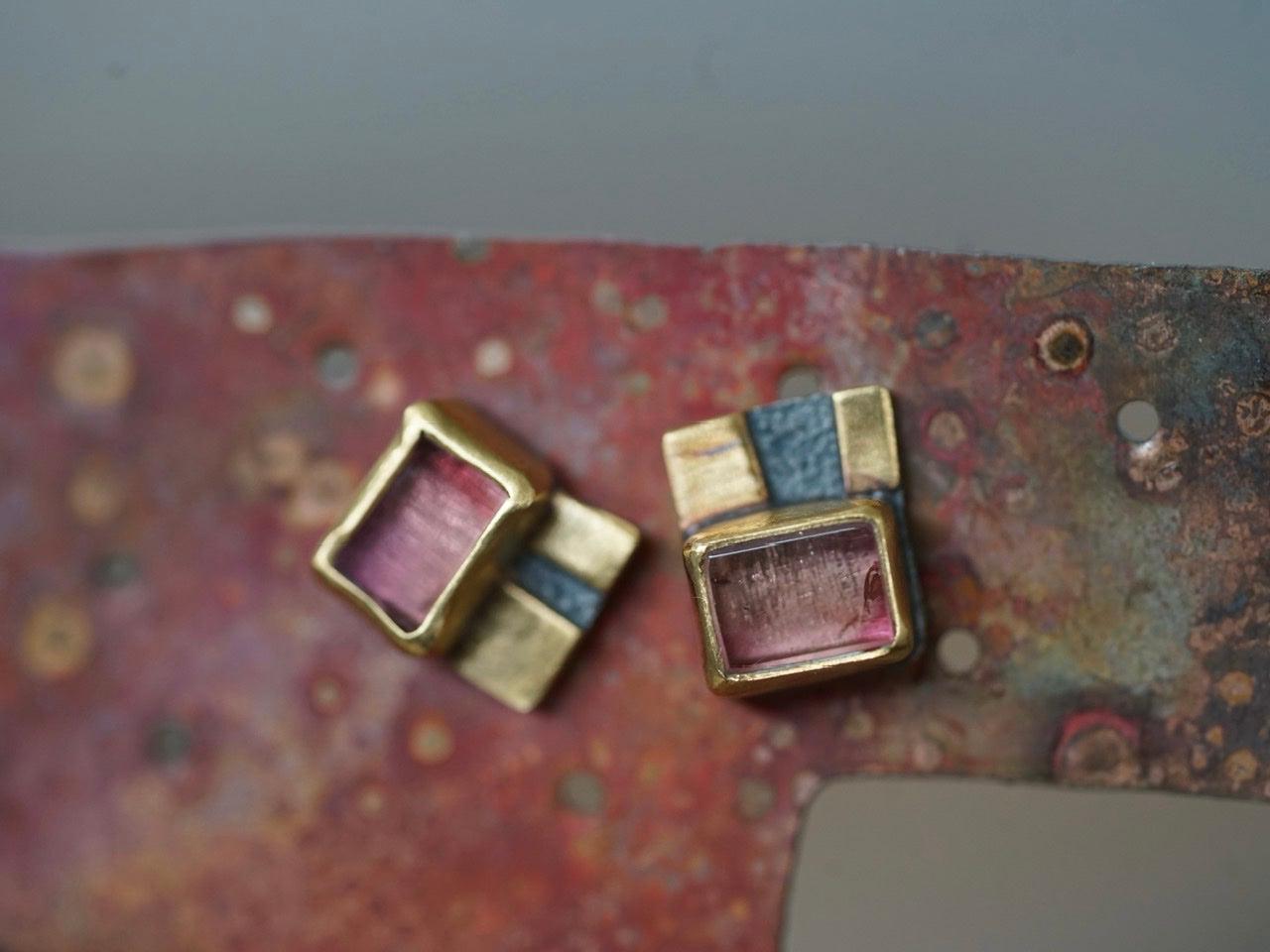 Rose colored tourmaline and 22k gold post earrings