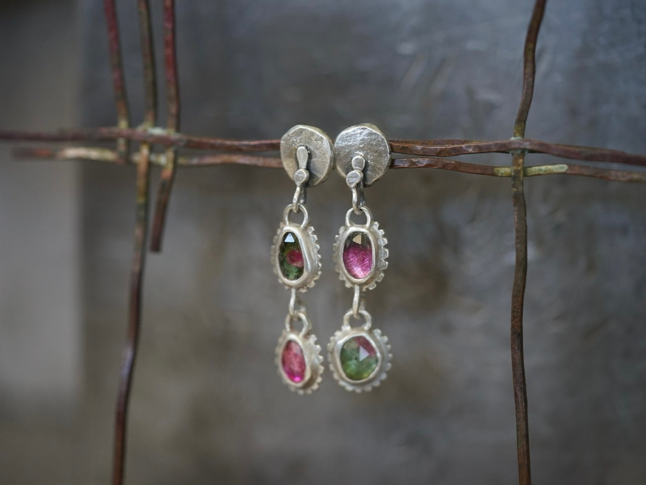 RESERVED Watermelon tourmaline earrings