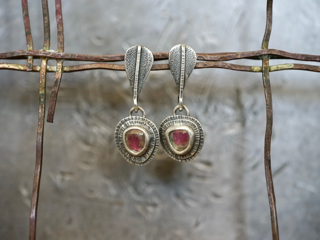 Watermelon tourmaline dangly drop earrings