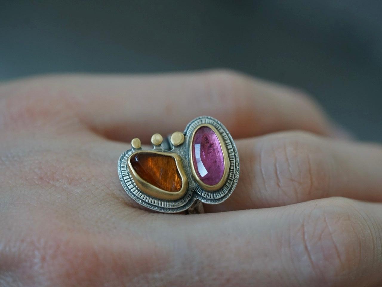 Tourmaline ring with gold accents, size 7