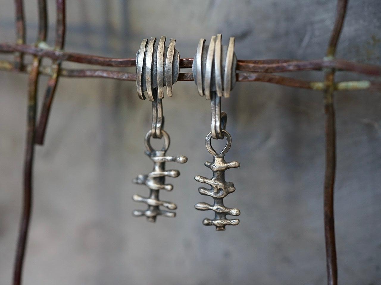 Remnants/ withered series, small skeletal sterling silver earrings