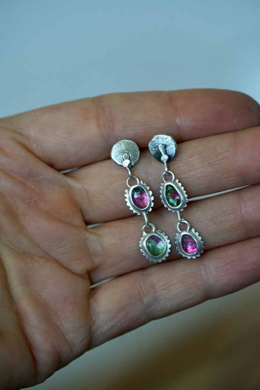 RESERVED Watermelon tourmaline earrings