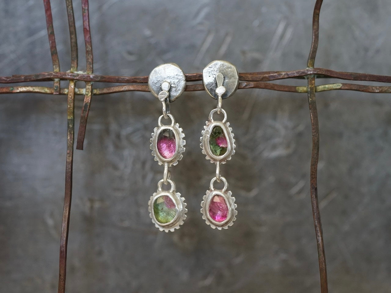 RESERVED Watermelon tourmaline earrings