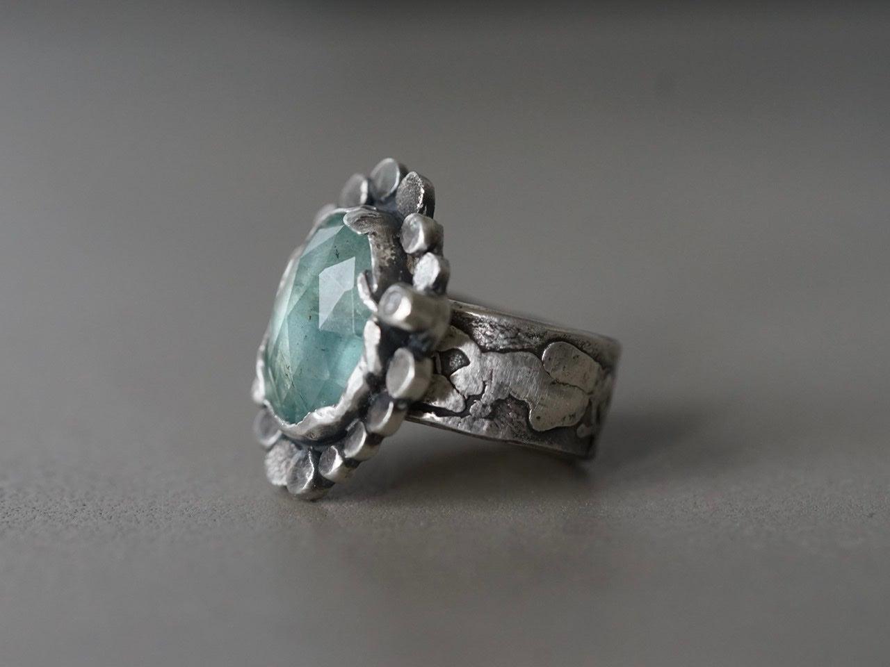Large aquamarine and raw diamond statement ring size 9.5