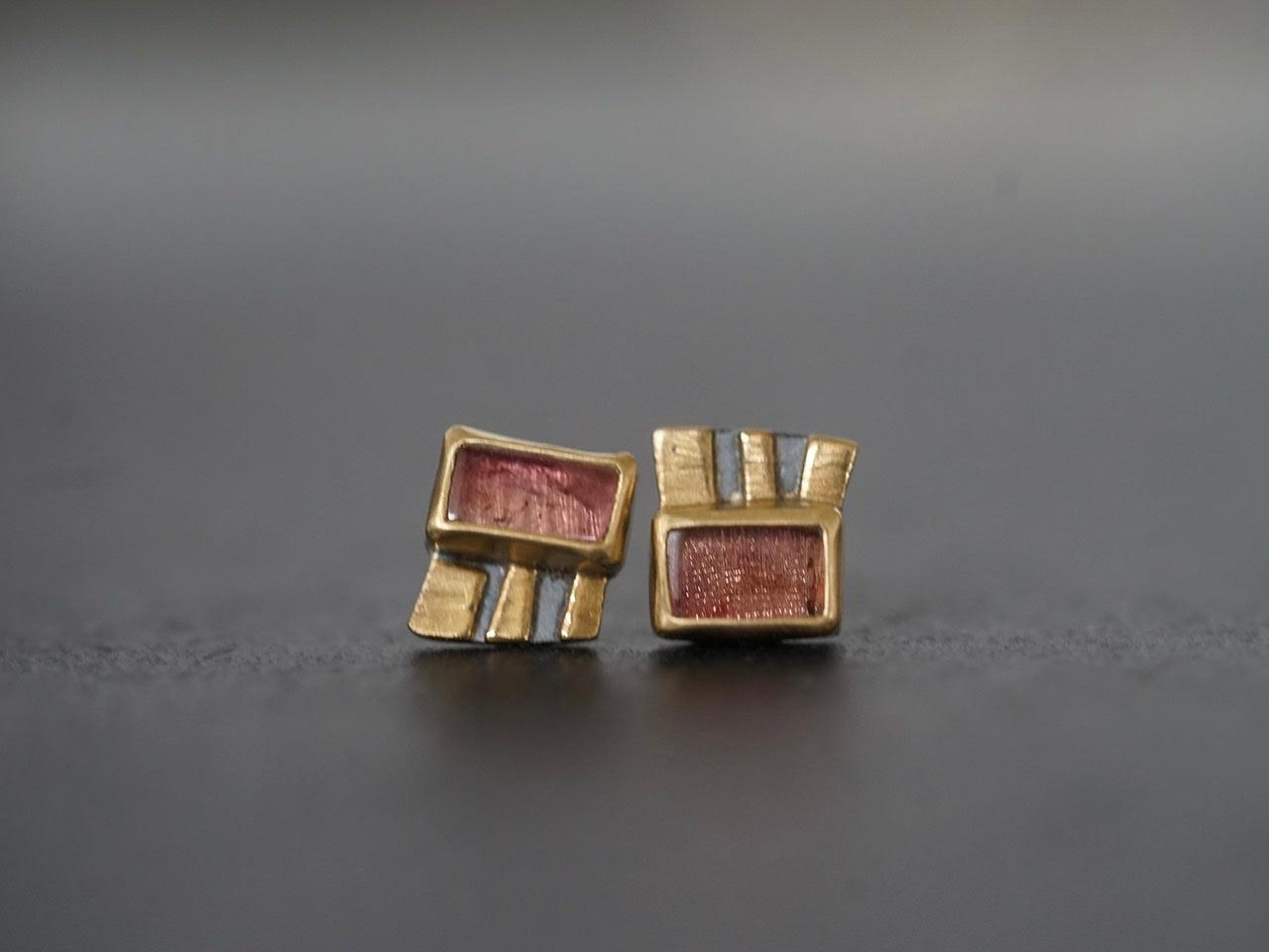 Rose tourmaline and 22k gold post earrings