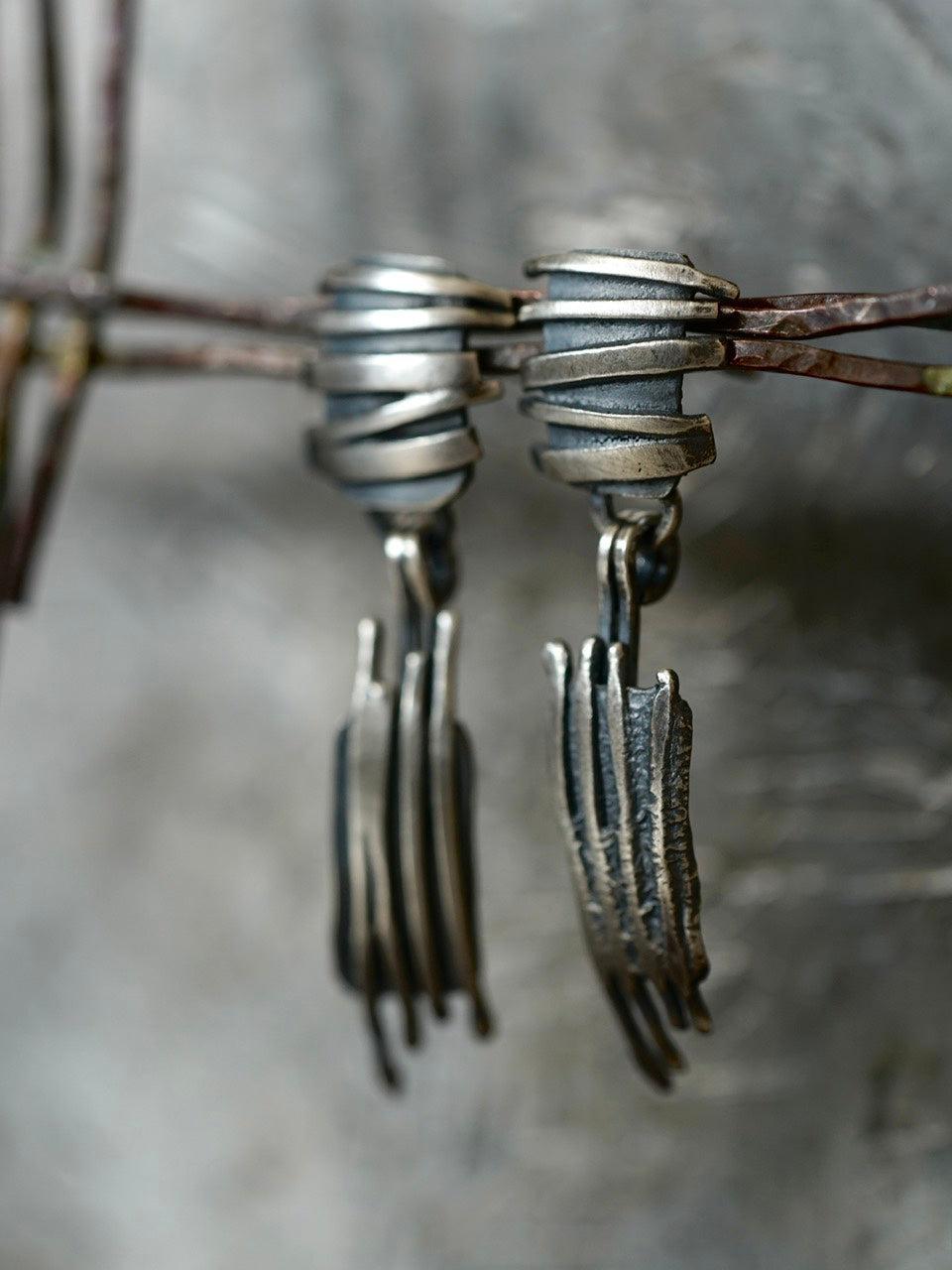 Remnants/ withered series, vertical stripes sterling silver earrings