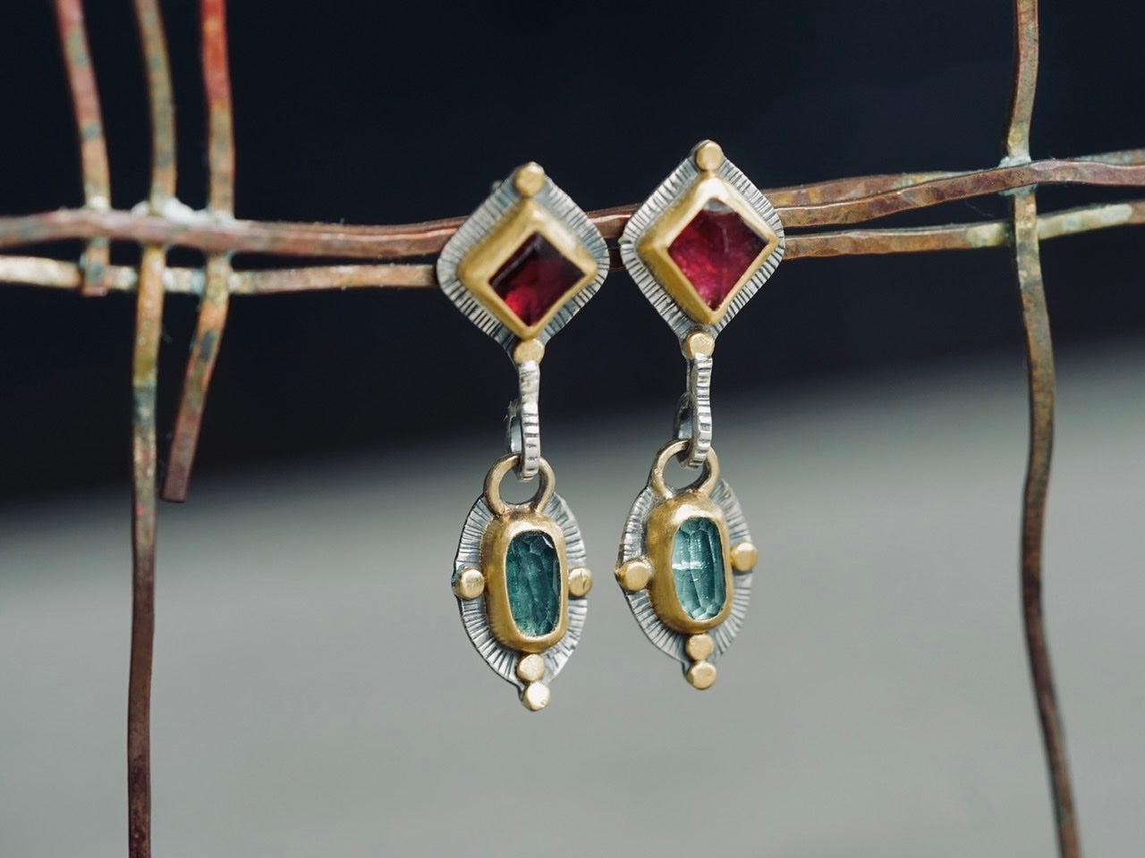 Tourmaline and 22k gold drop earrings