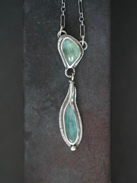 Carved teal blue tourmaline necklace