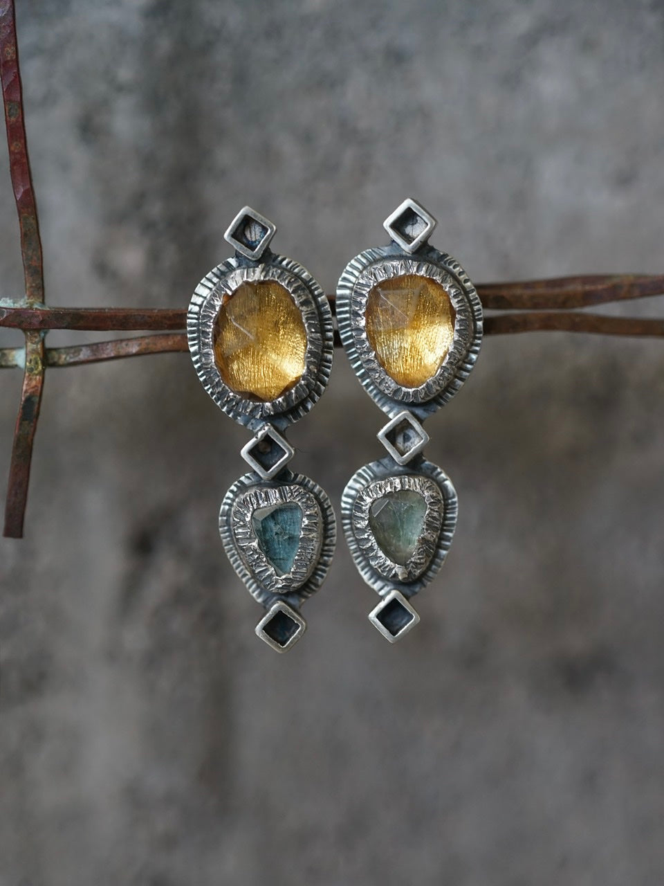 Citrine and tourmaline post earrings