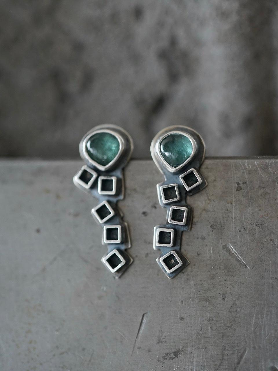Teal tourmaline post earrings
