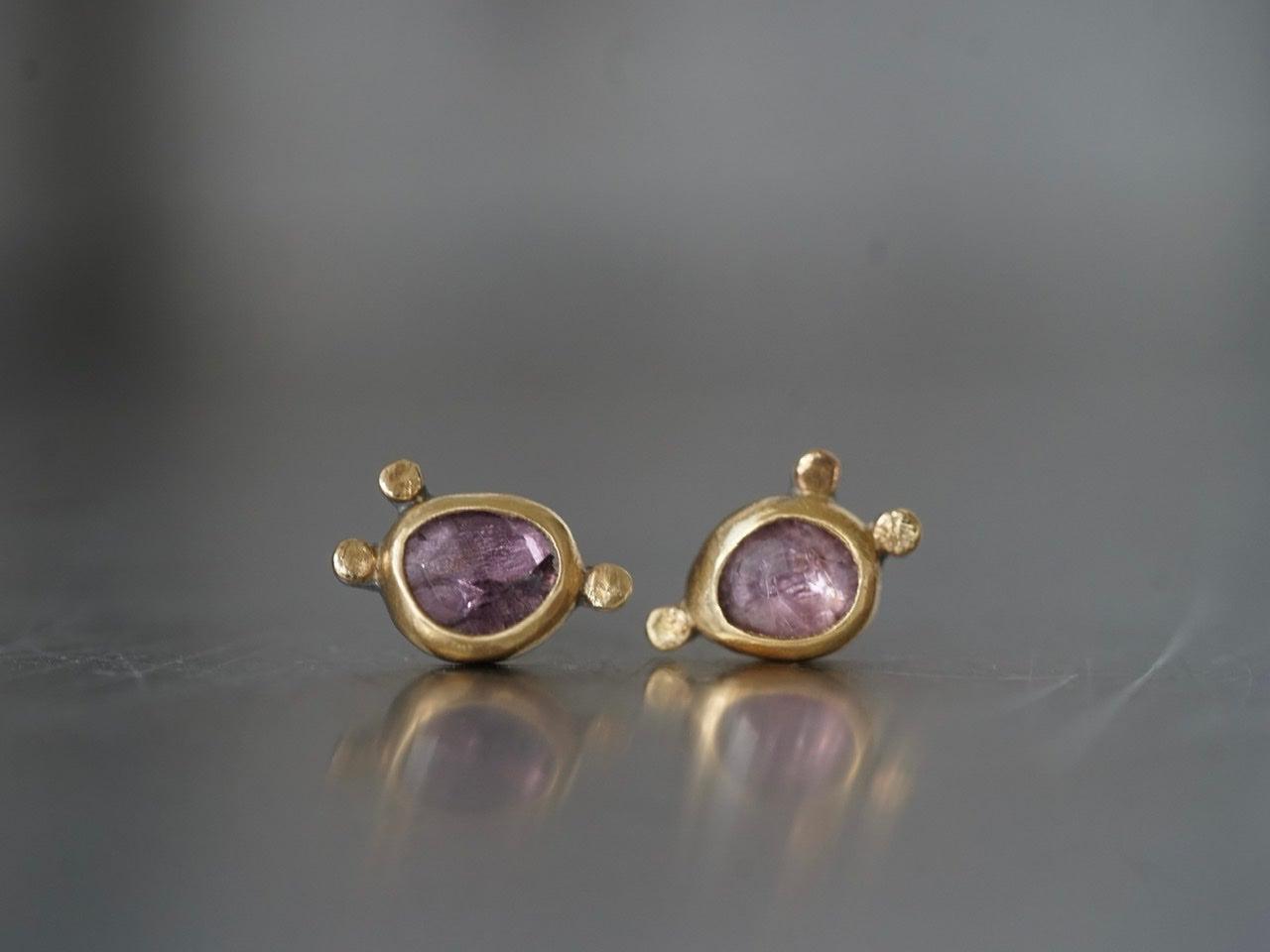 Lavender purple spinel and22k gold post earrings