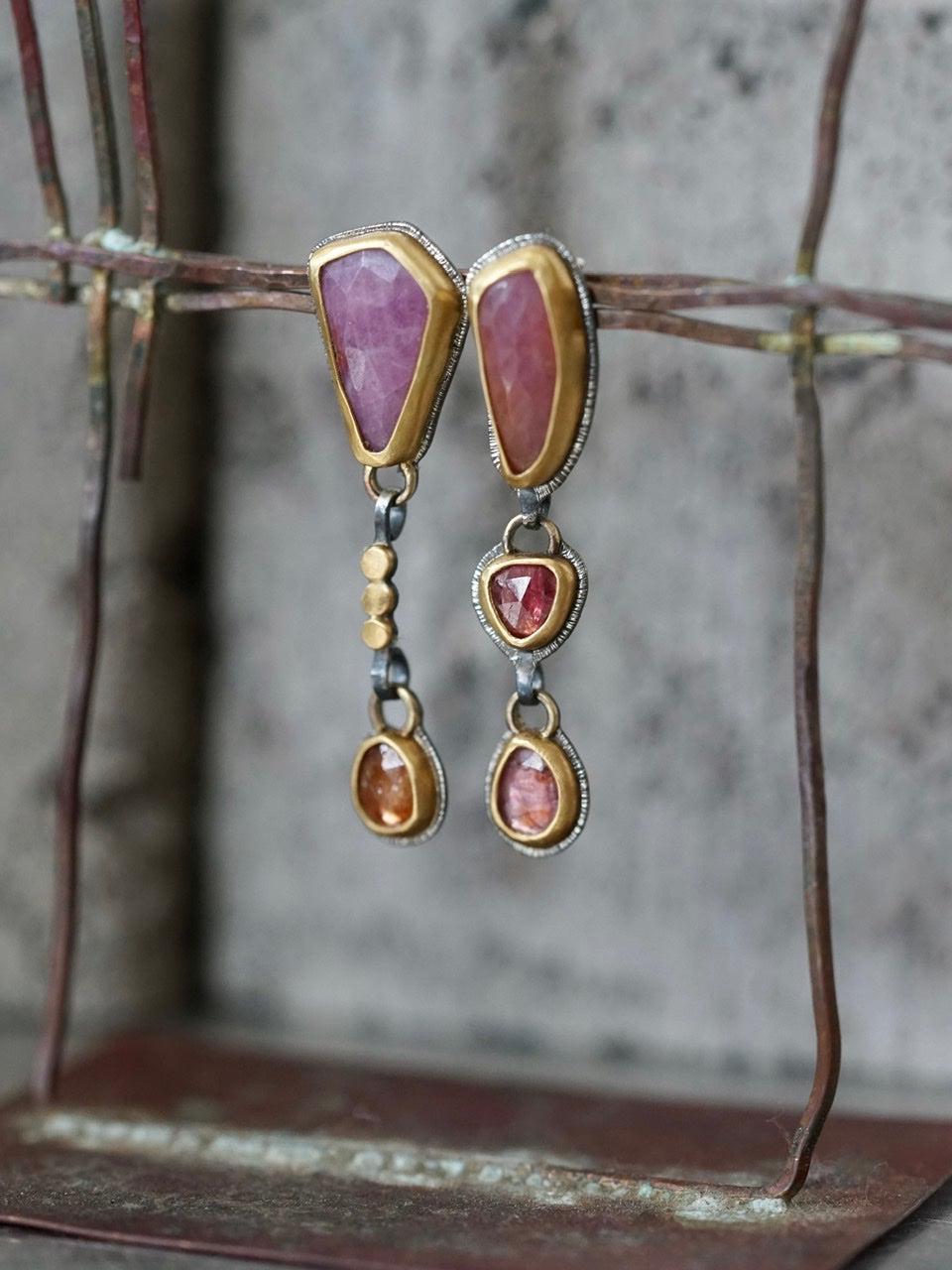 Asymmetrical Sapphire and spinel earrings