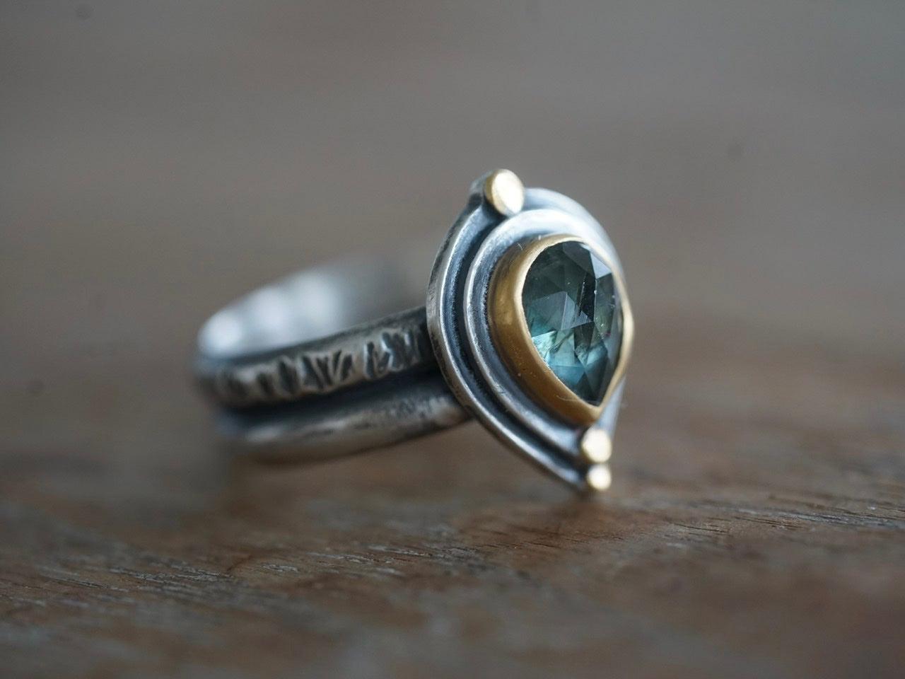 Teal blue sapphire ring size 8